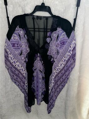 Tramp Black and Purple Paisley Sheer Swim Coverup